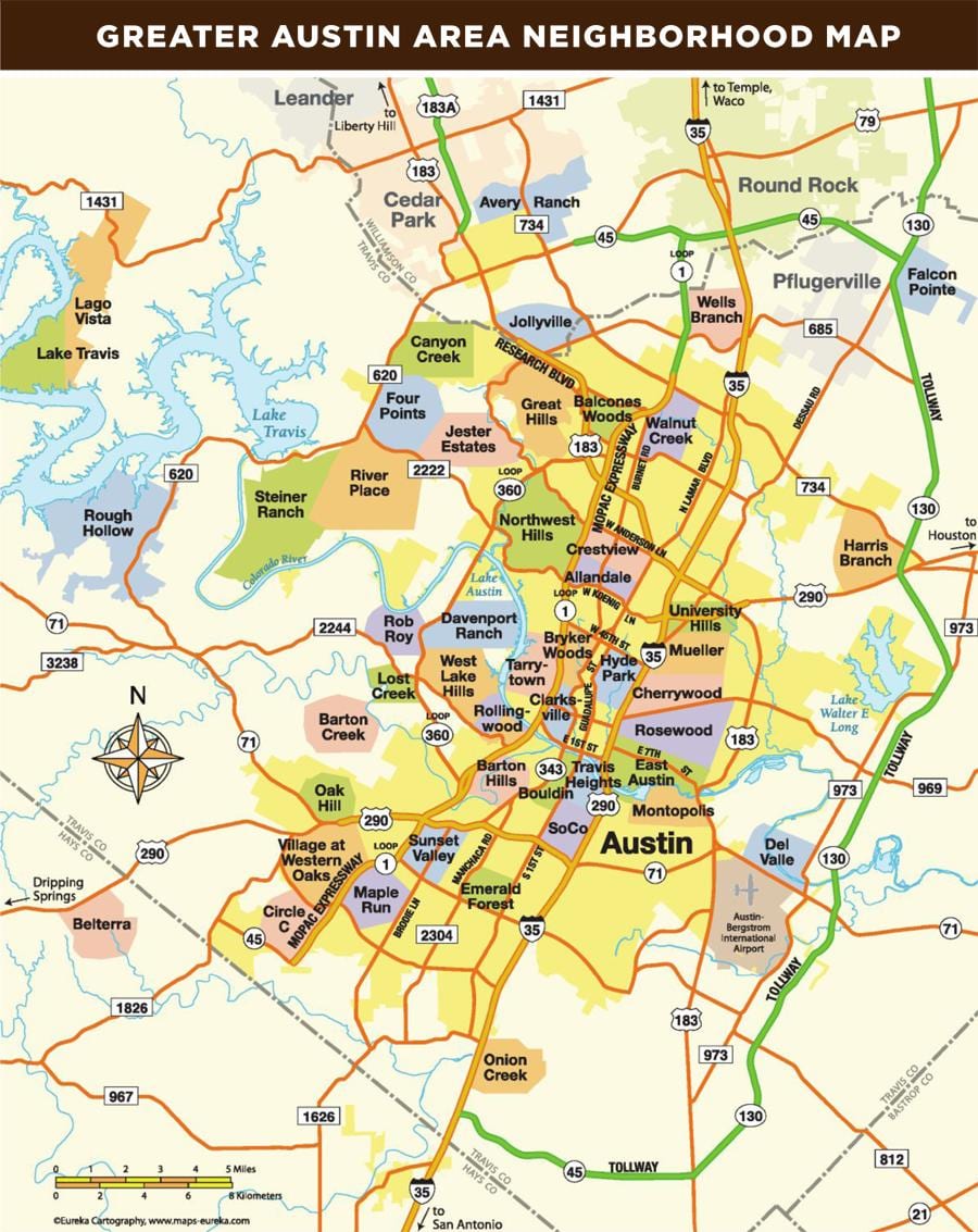 نقشه از Austin, Tx منطقه