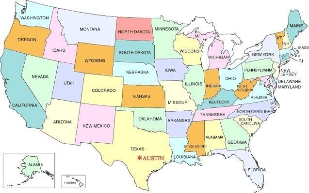 Austin در ایالات متحده آمریکا نقشه