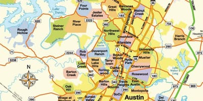 نقشه از Austin, Tx منطقه